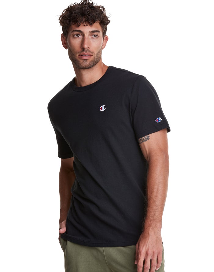 Champion Herre T-Shirts Sort - Lightweight Jersey C Logo - Danmark AJS-083492